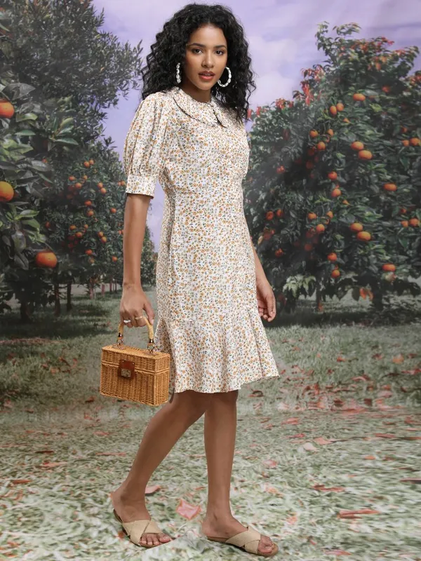  Tokyo Talkies Women White Printed Drop-Waist Dresses