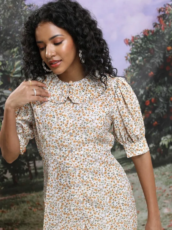  Tokyo Talkies Women White Printed Drop-Waist Dresses