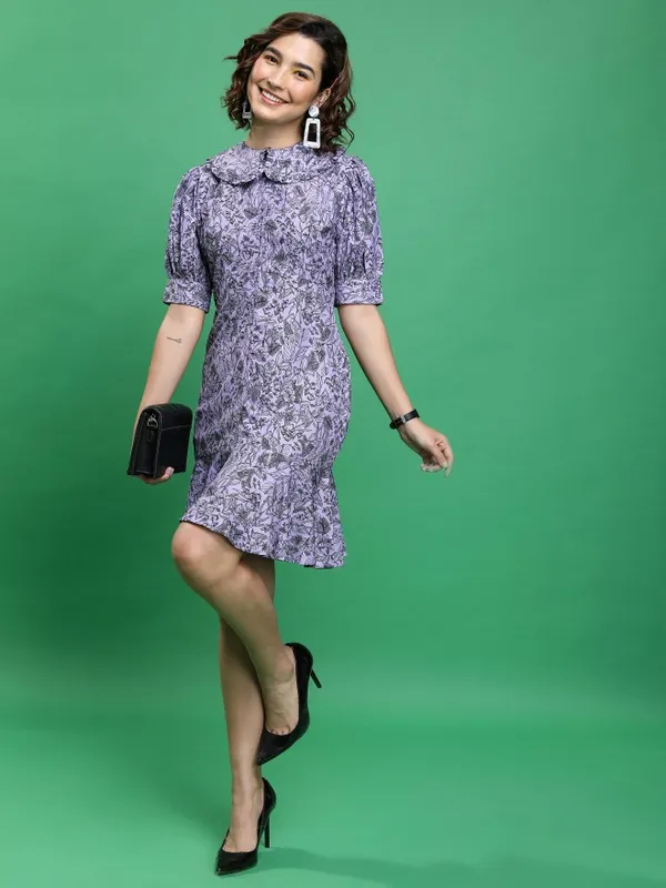  Tokyo Talkies Women Violet Printed Drop-Waist Dresses