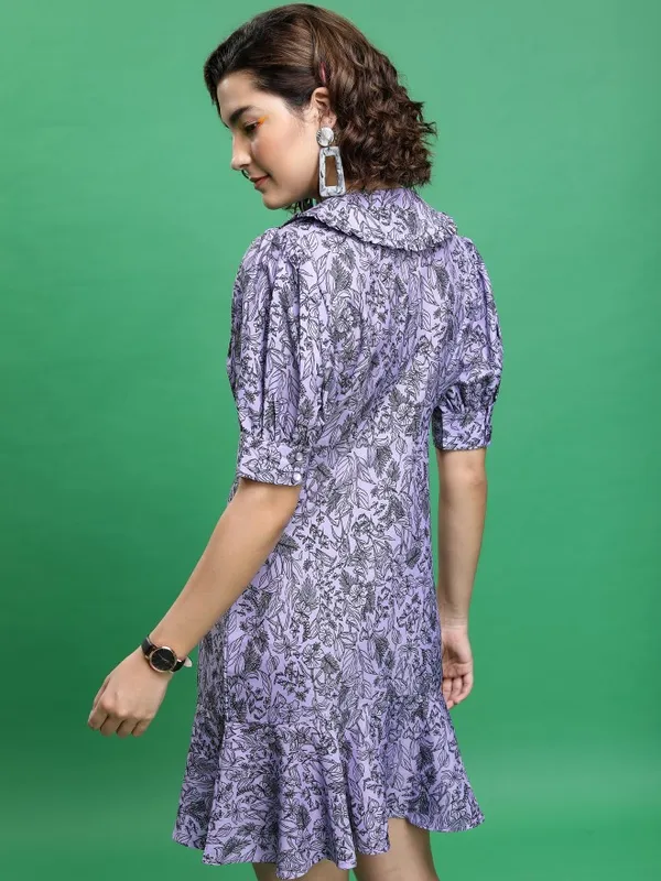  Tokyo Talkies Women Violet Printed Drop-Waist Dresses