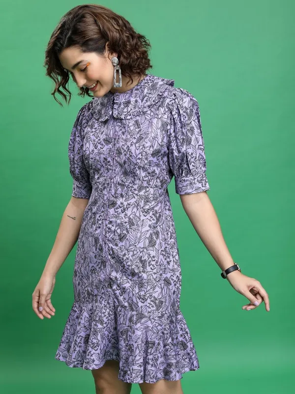  Tokyo Talkies Women Violet Printed Drop-Waist Dresses