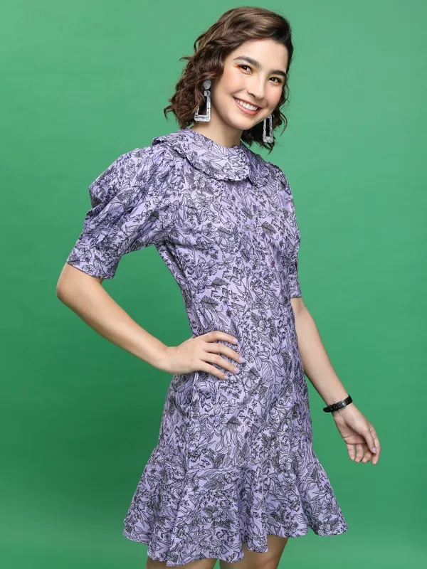  Tokyo Talkies Women Violet Printed Drop-Waist Dresses