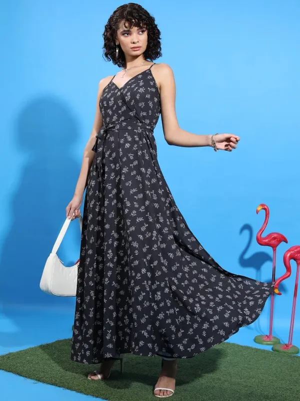  Tokyo Talkies Women Black Printed Maxi Dresses