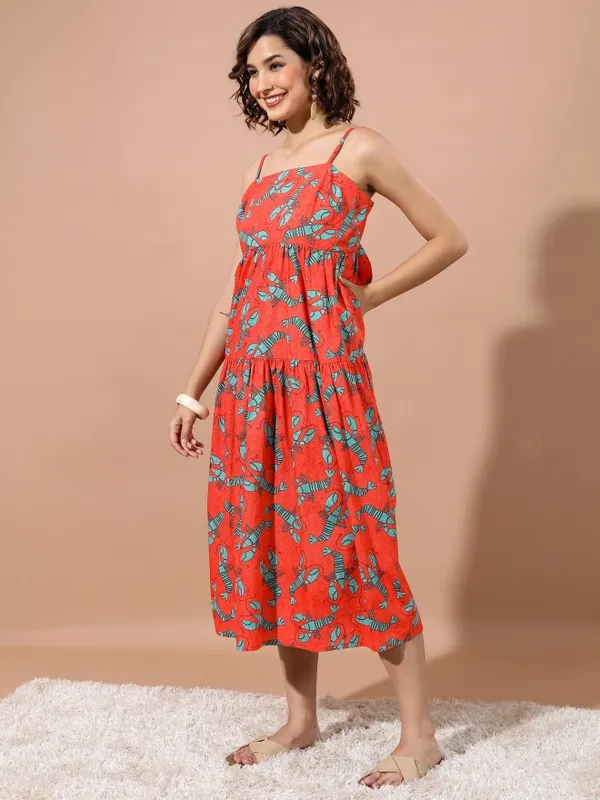  Vishudh Women Orange Printed Maxi Dresses