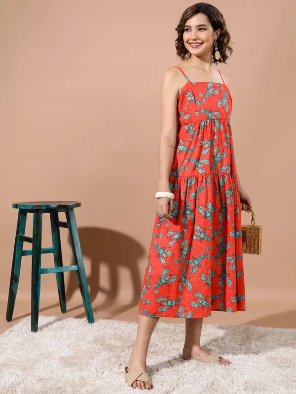  Vishudh Women Orange Printed Maxi Dresses