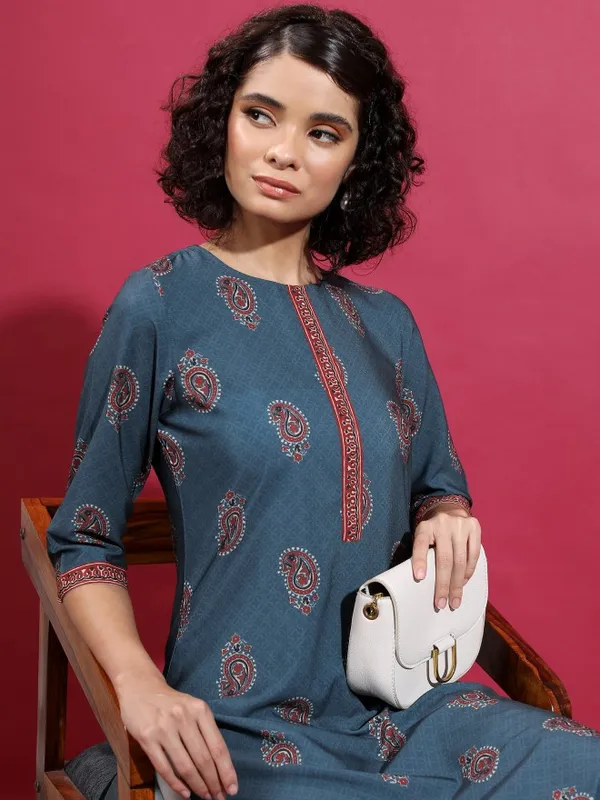 Vishudh Women Blue Printed Straight Kurta