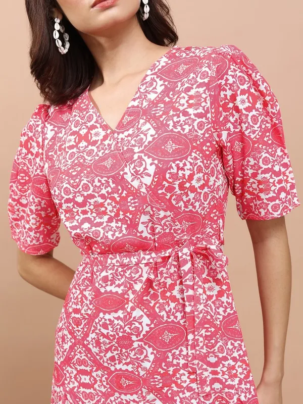 Tokyo Talkies Women Fuchsia Printed Wrap Dress