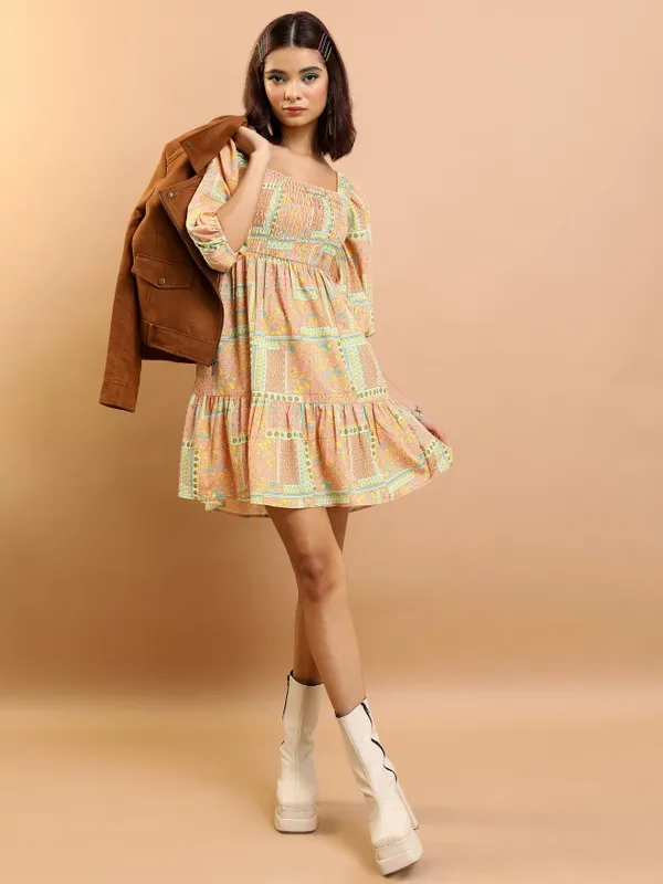  Tokyo Talkies Women Peach Printed Fit And Flare Dresses
