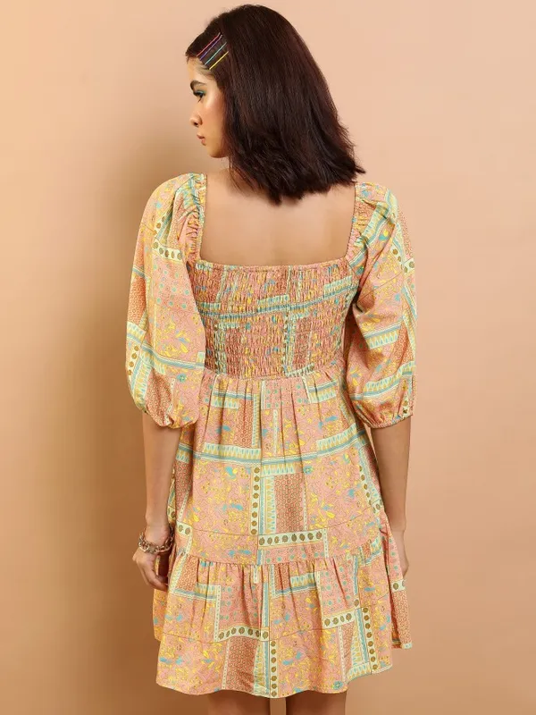  Tokyo Talkies Women Peach Printed Fit And Flare Dresses