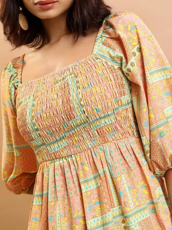 Tokyo Talkies Women Peach Printed Fit And Flare Dresses