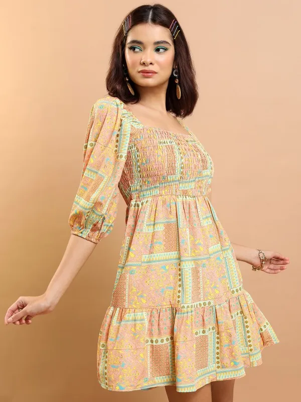 Tokyo Talkies Women Peach Printed Fit And Flare Dresses
