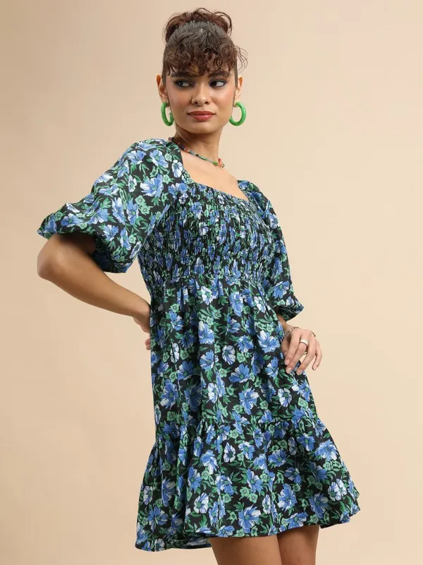  Tokyo Talkies Women Black Printed Fit And Flare Dresses