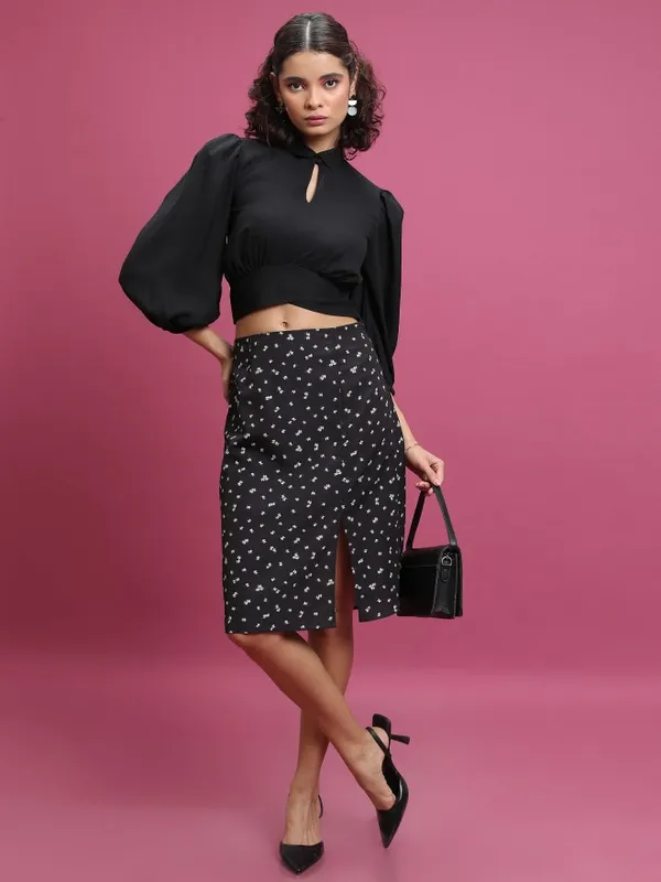 Tokyo Talkies Women Black Knee Length Skirt