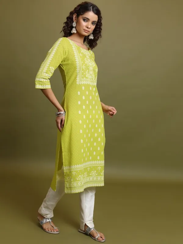  Vishudh  Women Green Embroidered Straight Kurtas