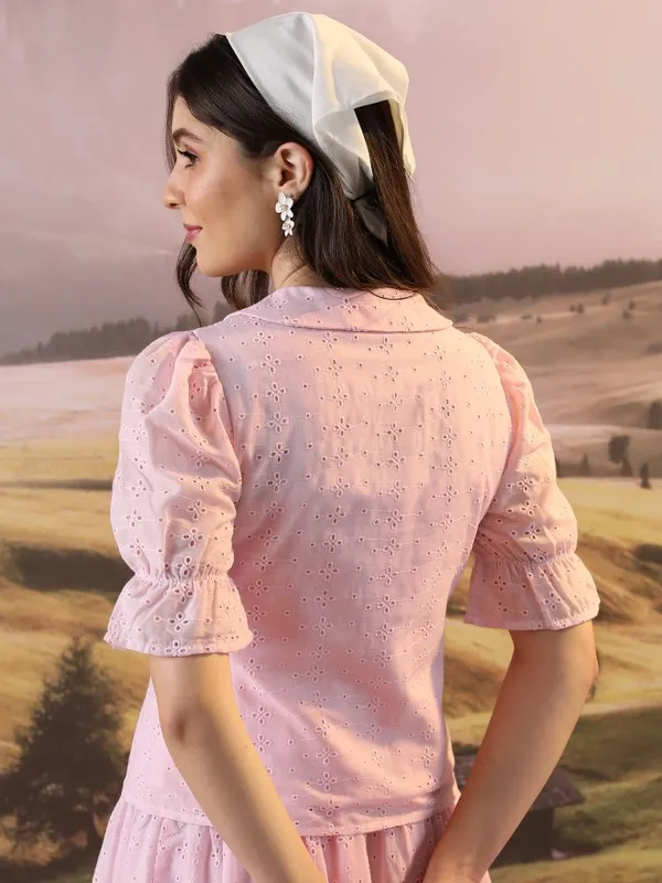  Tokyo Talkies Women Pink Self Design Casual Shirts