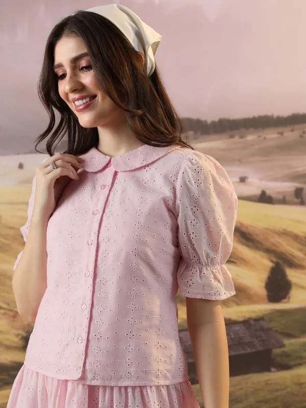  Tokyo Talkies Women Pink Self Design Casual Shirts