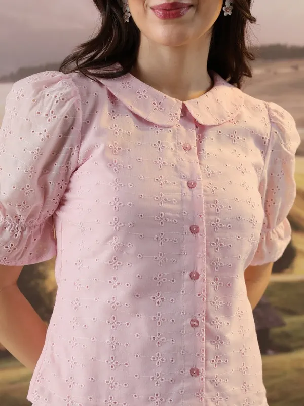  Tokyo Talkies Women Pink Self Design Casual Shirts