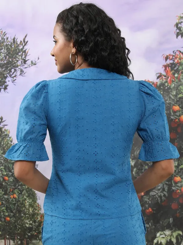  Tokyo Talkies Women Blue Self Design Casual Shirts