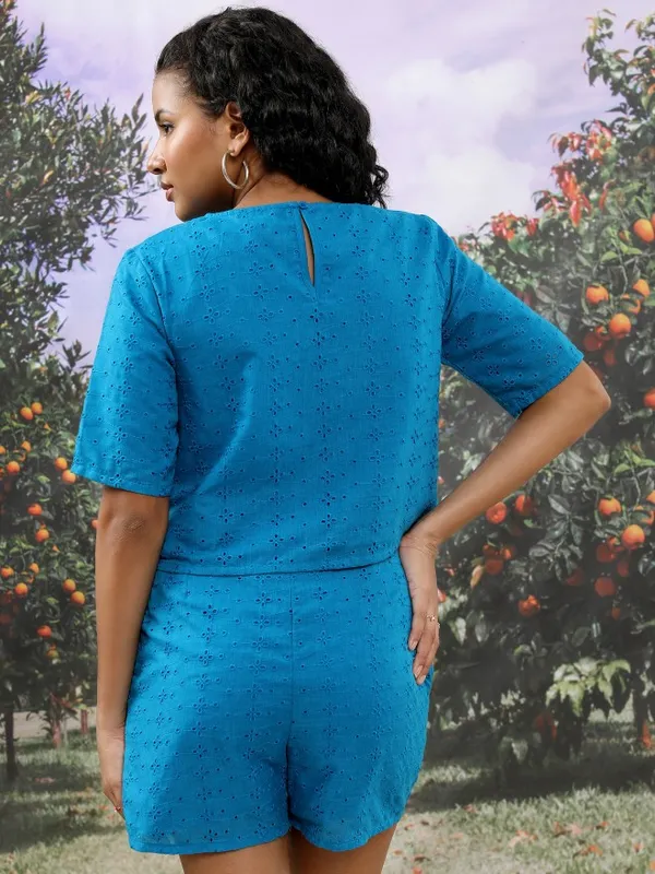 Tokyo Talkies Women Blue Top With Short