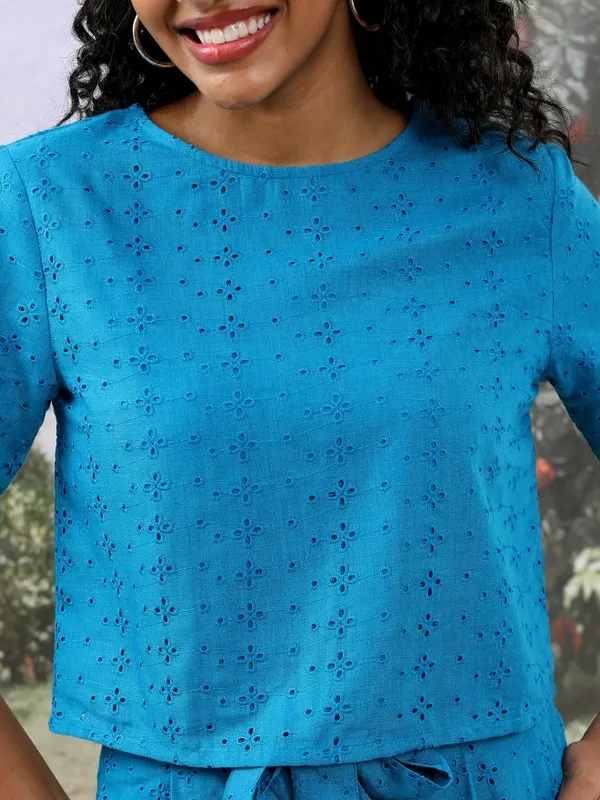 Tokyo Talkies Women Blue Top With Short