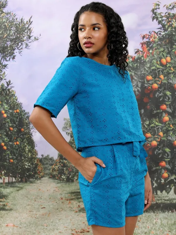 Tokyo Talkies Women Blue Top With Short