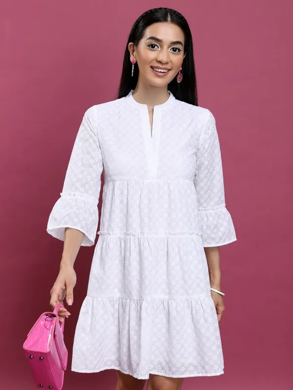  Vishudh Women White Embroidered Fit And Flare Dresses