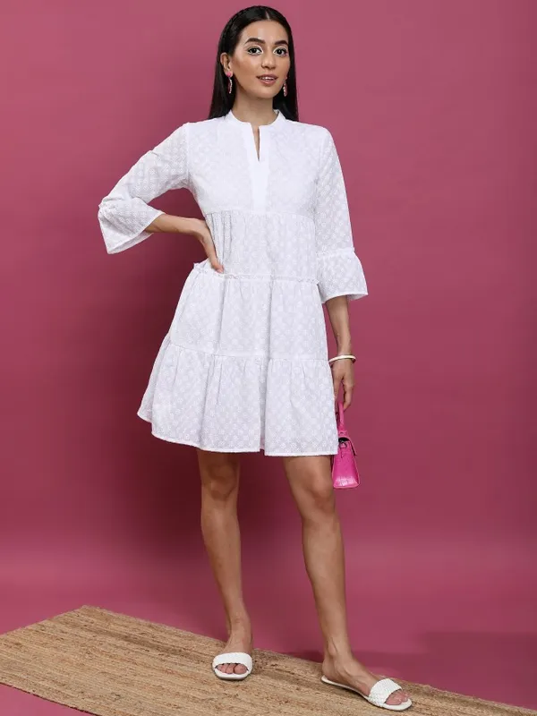  Vishudh Women White Embroidered Fit And Flare Dresses