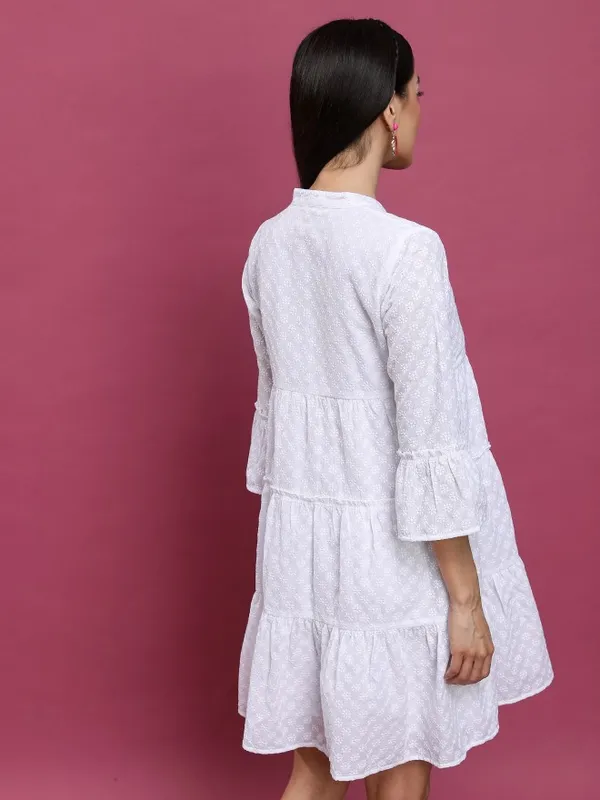  Vishudh Women White Embroidered Fit And Flare Dresses