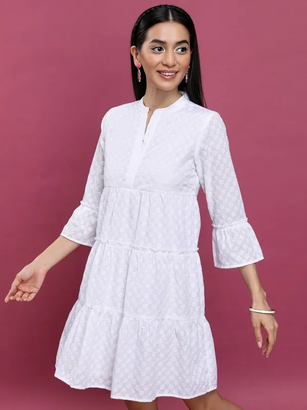  Vishudh Women White Embroidered Fit And Flare Dresses