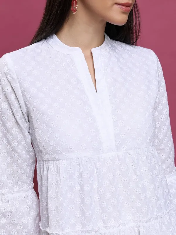  Vishudh Women White Embroidered Fit And Flare Dresses