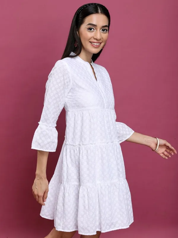  Vishudh Women White Embroidered Fit And Flare Dresses