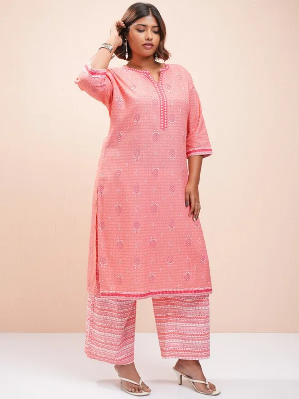 Vishudh Women Pink Plus Size Printed Kurta With Palazzo And Dupatta