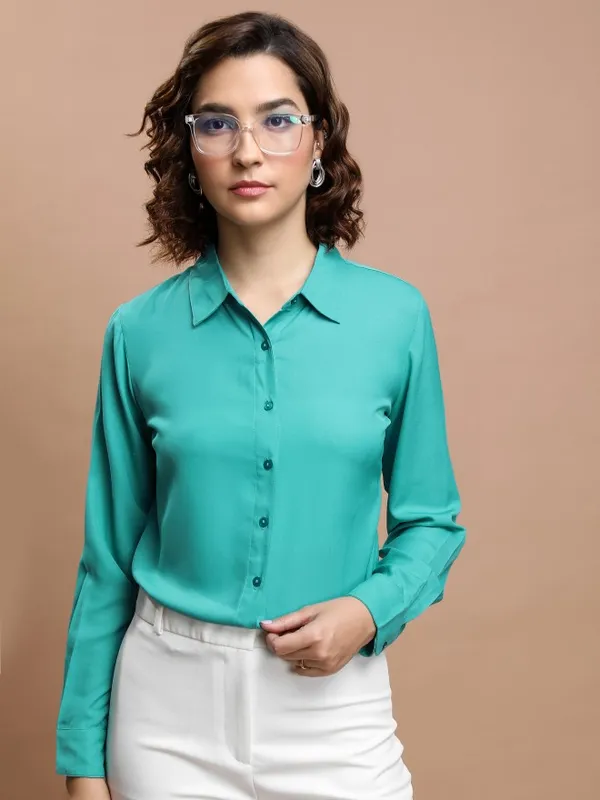  Tokyo Talkies Women Sage Solid Casual Shirts