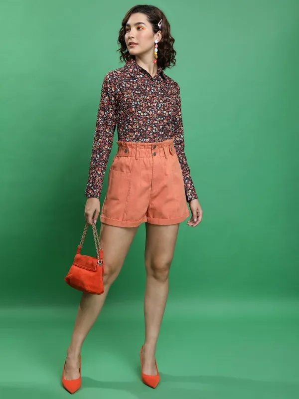 Tokyo Talkies Women Maroon Printed Casual Shirt