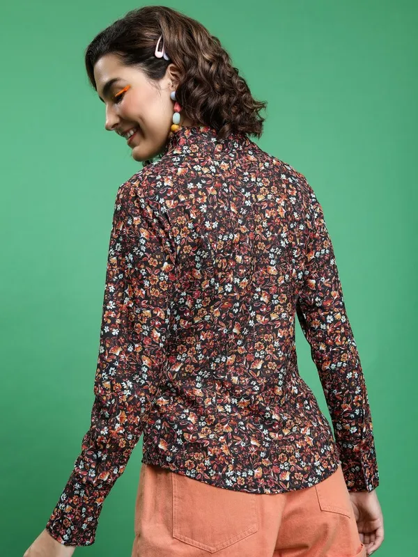 Tokyo Talkies Women Maroon Printed Casual Shirt