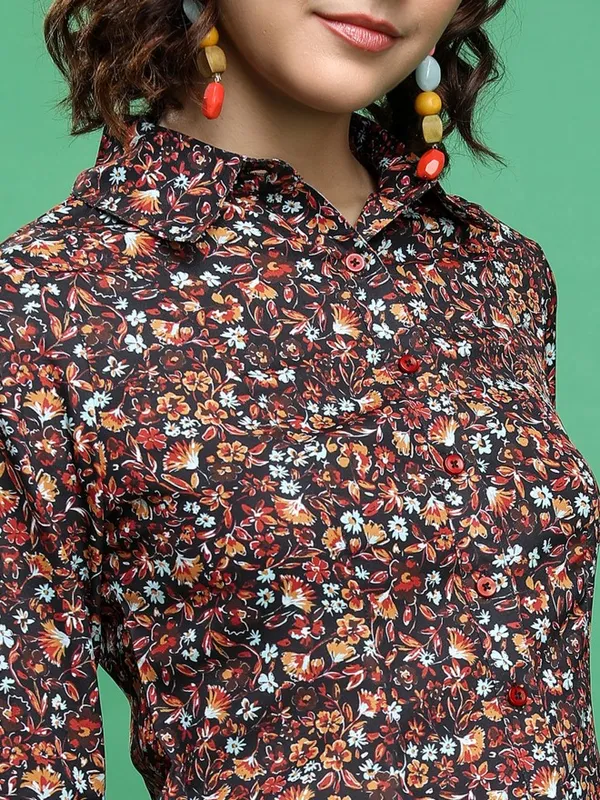 Tokyo Talkies Women Maroon Printed Casual Shirt