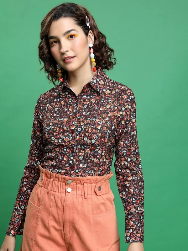  Tokyo Talkies Women Maroon Printed Casual Shirts