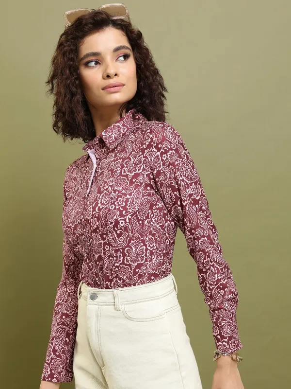  Tokyo Talkies Women Red Printed Casual Shirts