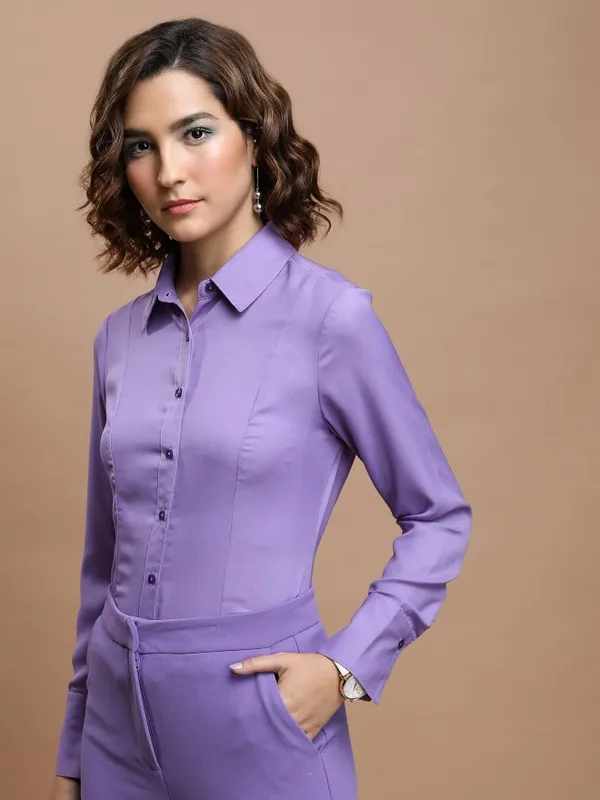 Tokyo Talkies Women Purple Solid Casual Shirt