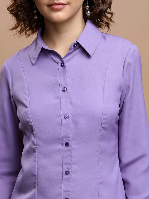 Tokyo Talkies Women Purple Solid Casual Shirt