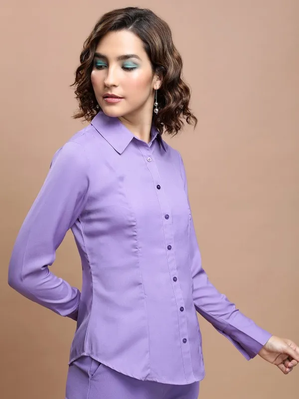 Tokyo Talkies Women Purple Solid Casual Shirt