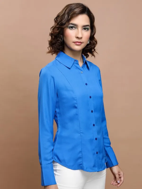  Tokyo Talkies Women Blue Solid Casual Shirts