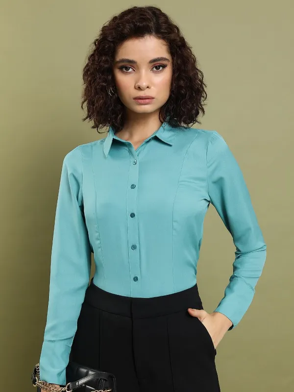  Tokyo Talkies Women Sage Solid Casual Shirts