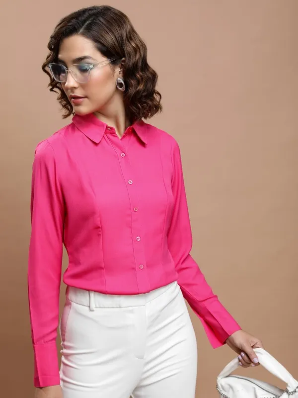  Tokyo Talkies Women Pink Solid Casual Shirts
