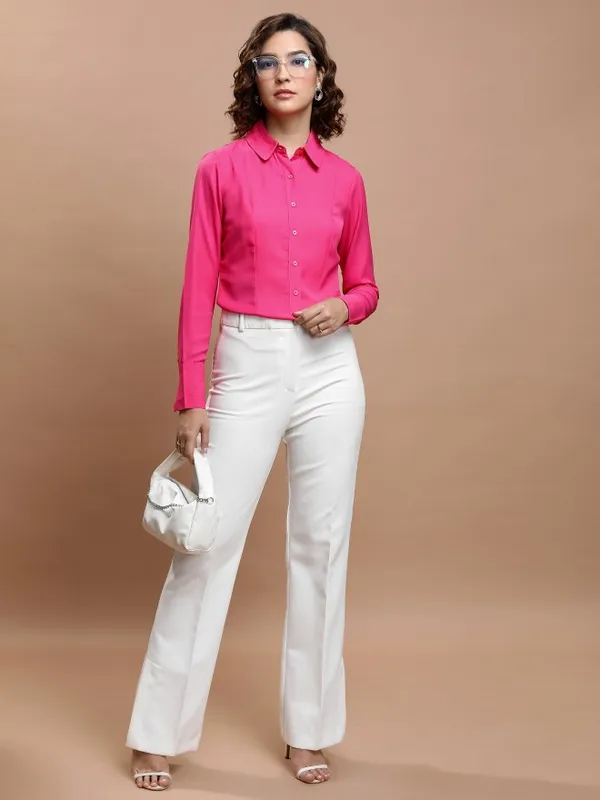  Tokyo Talkies Women Pink Solid Casual Shirts