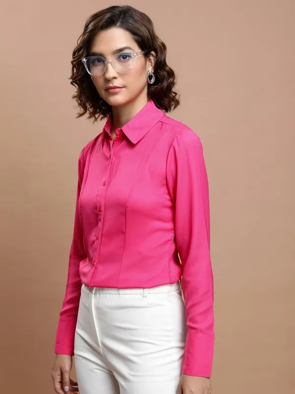  Tokyo Talkies Women Pink Solid Casual Shirts