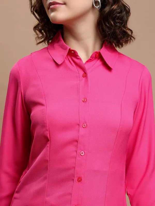  Tokyo Talkies Women Pink Solid Casual Shirts
