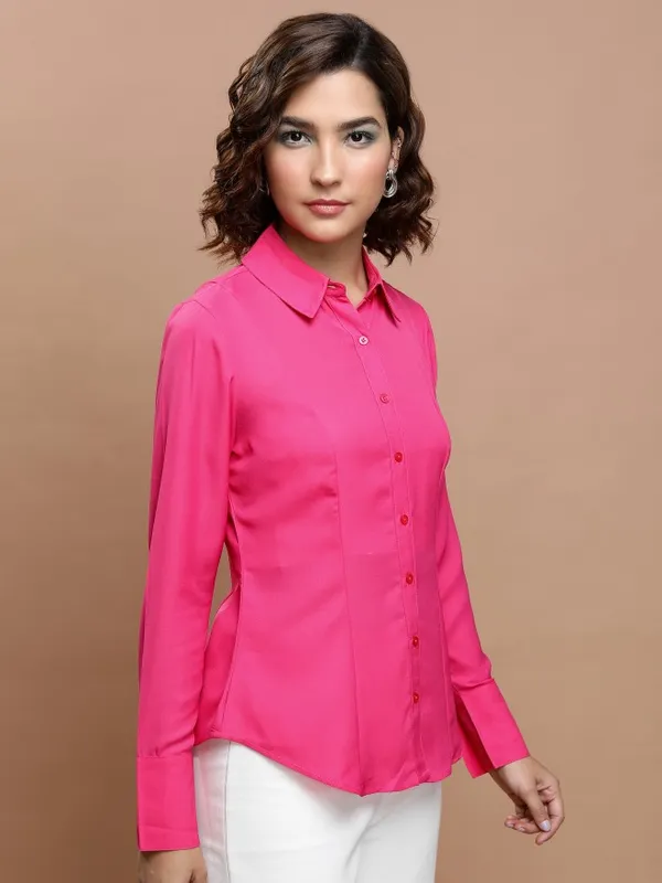  Tokyo Talkies Women Pink Solid Casual Shirts