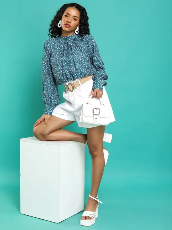 Tokyo Talkies Women Teal Printed Regular Top