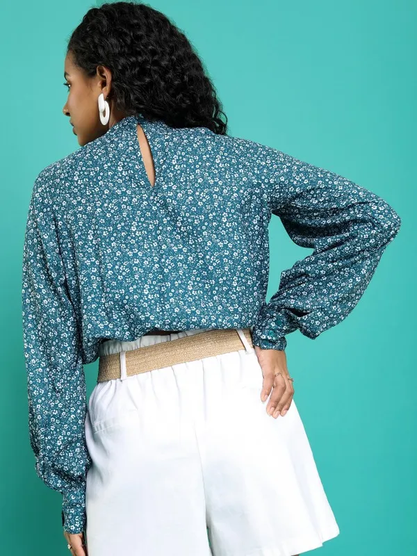 Tokyo Talkies Women Teal Printed Regular Top